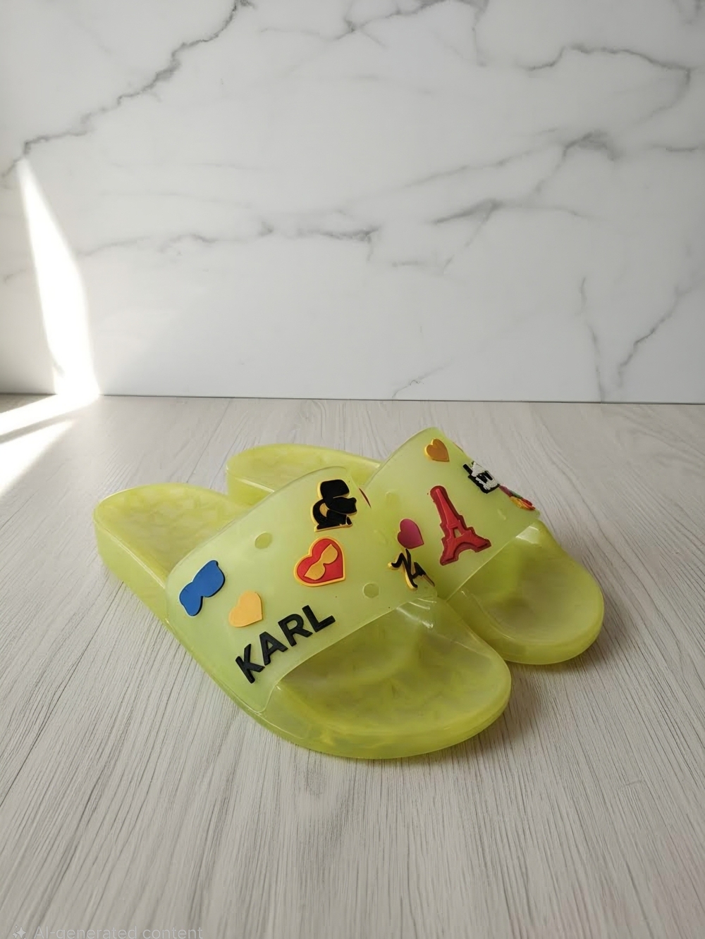 Karl Lagerfeld Woman' Yellow Charm Slide Sandals